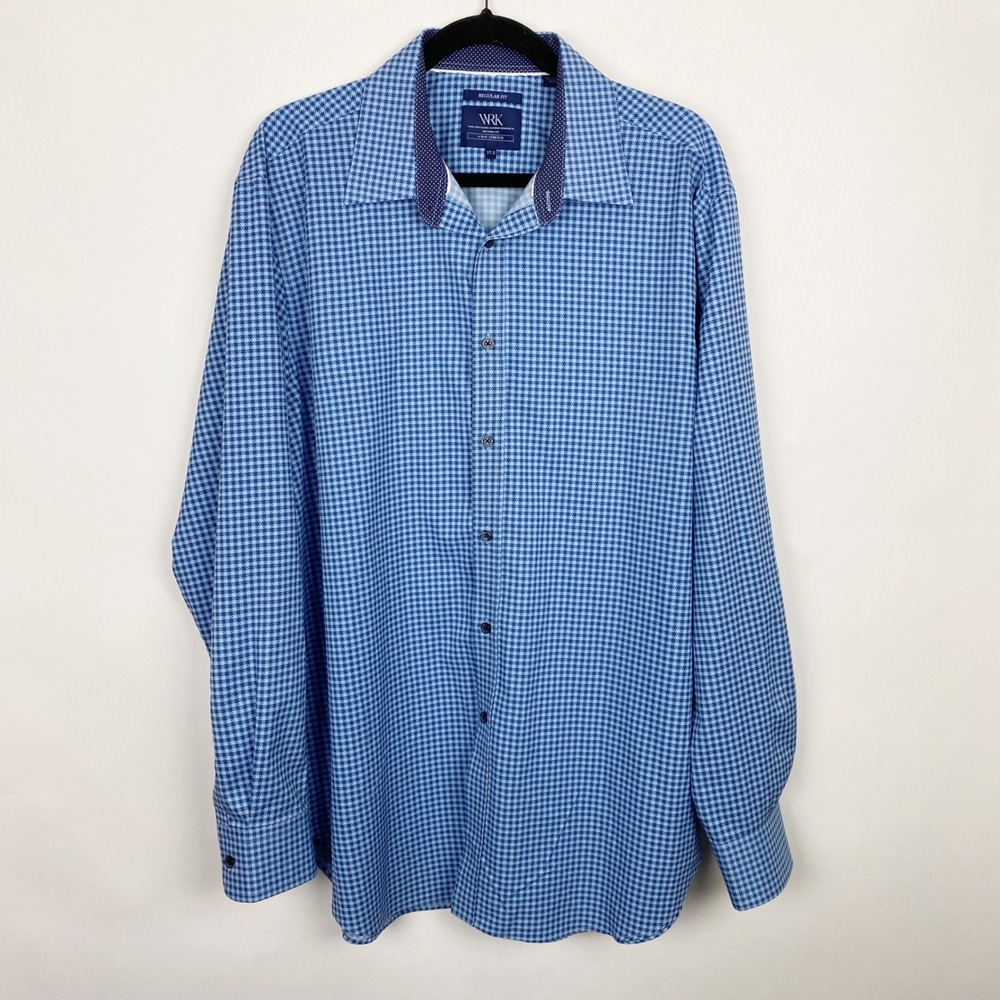 WRK Regular Fit 4-Way Stretch Houndstooth Performance Button Down Shirt Men 17.5